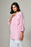 Pink stripe cotton kurta shirt – relaxed fit button-down tunic for women, perfect for summer styling. Casual cotton shirt