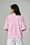 Pink and white striped shirt – loose fit casual cotton shirt for women with button front and classic collar.