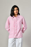 Pink linen shirt for women – relaxed fit cotton tunic with classic collar and button front, ideal for summer and evening wear