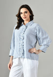 Gray ruffled shirt for girls – summer-ready cotton tunic with button front, a stylish option for casual or festive occasions.