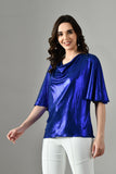 Trendy royal blue lycra top for ladies, loose fit half sleeve blouse for cocktail and festive wear
