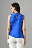 Royal blue satin sleeveless top for women – high neck asymmetrical designer party top. tops for women jeans, tops for women