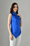 Elegant royal blue asymmetrical satin top – sleeveless formal evening wear for women. crop tops for women, summer top women