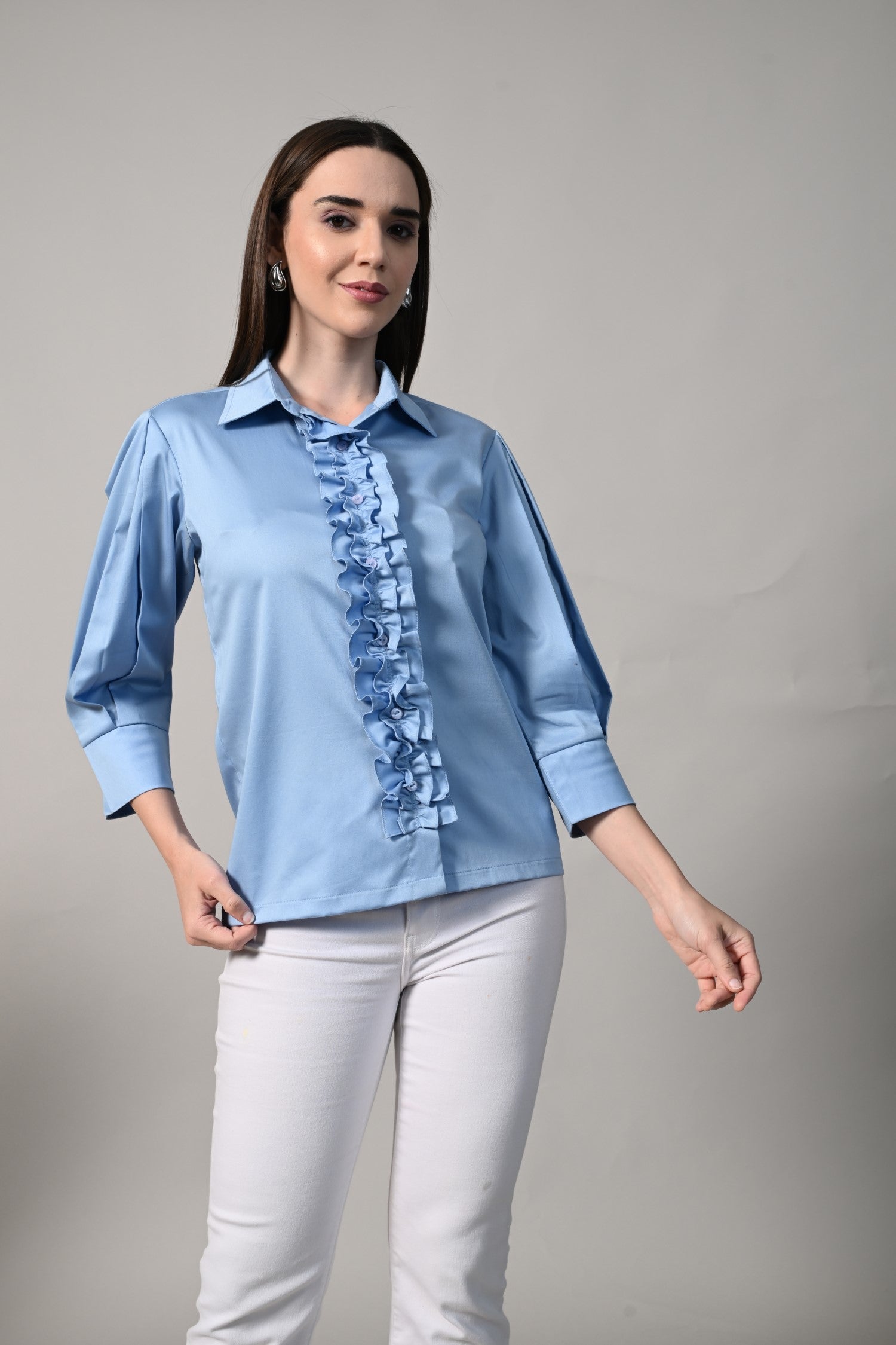 Sky Blue Cotton Shirt for Women - A comfortable and stylish cotton shirt, perfect for casual or office wear. shirts casual