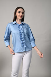 Sky Blue Cotton Shirt for Women - A comfortable and stylish cotton shirt, perfect for casual or office wear. shirts casual
