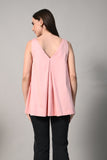 Flowy pink cotton dress with V-neck and sleeveless design, ideal for travel and brunch. Cotton top for women, tops for women