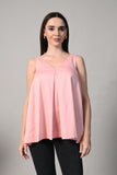 Pink V-neck sleeveless A-line cotton dress with front pleat – perfect for summer outings and casual wear. V-neck casual Top