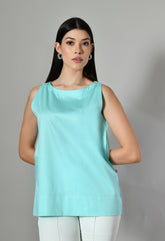 Sleeveless round neck cotton top for women – casual summer wear perfect with jeans, available in plus sizes and online.