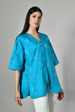 Modern casual shirt for women featuring abstract embroidery – lightweight cotton tunic ideal for summer styling.