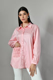 Cotton embellished shirt for women in soft pink with pleated pockets – perfect festive and partywear shirt for summer.