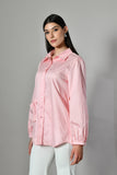 Trendy pink shirt online – office wear shirt with pleated detail, inspired by Zara, Isara, and H&M styles.