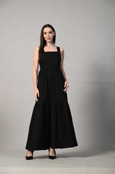 Black Dress for Women-A stylish black cotton maxi dress, perfect for beach vacations or casual outings. long dress party wear