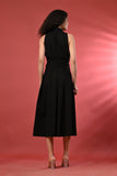 Chic black sleeveless maxi dress, ideal for formal occasions and summer nights.