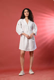 Chic V-Neck Shirt Dress – Perfect for Summer – Stay stylish with this breezy white cotton sundress, ideal for warm days.