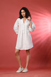 Classic V-Neck White Shirt Dress with Lace Details – Elevate your wardrobe with this white lace sundress, perfect for casual