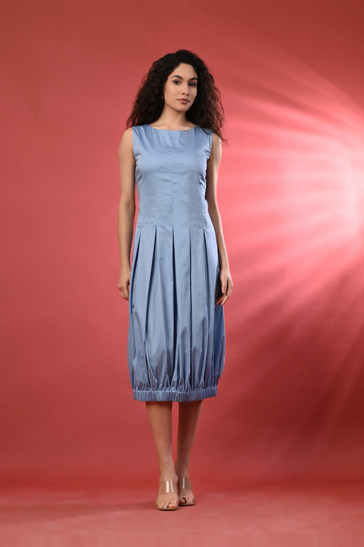Sky-Blue Sleeveless Midi Dress – Stylish Summer Dress for Women
