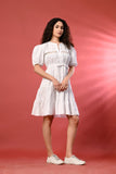 Chic White Puff Sleeve Midi Dress for Any Occasion– Designed for elegance, this white vintage-inspired dress is ideal parties