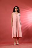 Pink V-Neck Midi Dress – Casual Summer Wear for Women