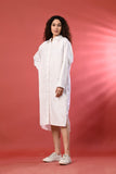 Lightweight white long sleeve shirt dress for women, perfect for sunny days.