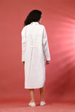 Elegant women's white long shirt dress with full sleeves for hot weather.