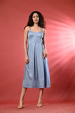 Sky Blue Long Beach Dress for Women – Cold Shoulder Summer Wear by Isara