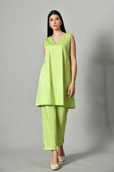 Light green sleeveless tunic set – comfortable cotton coord outfit for women, ideal for summer ethnic wear. Cotton Set