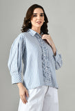 Full sleeve grey stripe shirt – casual cotton shirt for women with a classic collar, ideal for workwear or evening party look