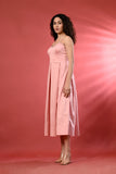 Chic Pink Embroidered Pleated Dress – Stylish & Feminine Long Dress for Vacations