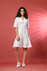 Chic Short Dress for Women in White Color with Thread Detailing– This elegant white sundress is a perfect pick for sunny days