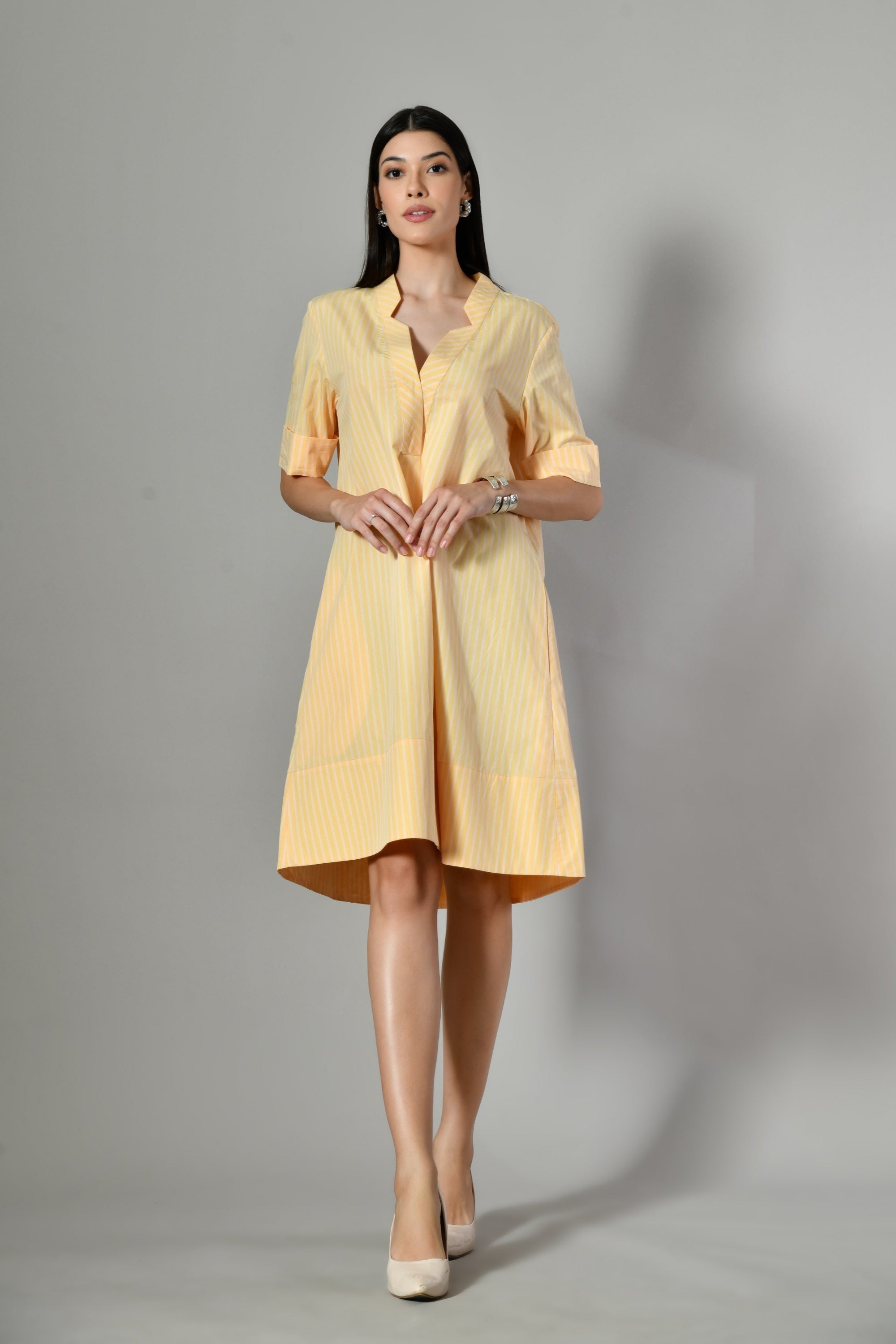 A-line yellow stripe summer dress for women – casual cotton sundress ideal for holidays, beach days, or warm-weather outings.