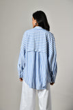 Designer embellished blue shirt for women – festive and partywear shirt with summer-ready linen fabric. 