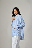 Relaxed fit striped linen shirt for women – stylish workwear with front pockets, perfect summer shirt near me.