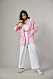 Relaxed fit pink linen shirt with two pockets – embellished casual wear for festive and office looks. Linen Shirt near me