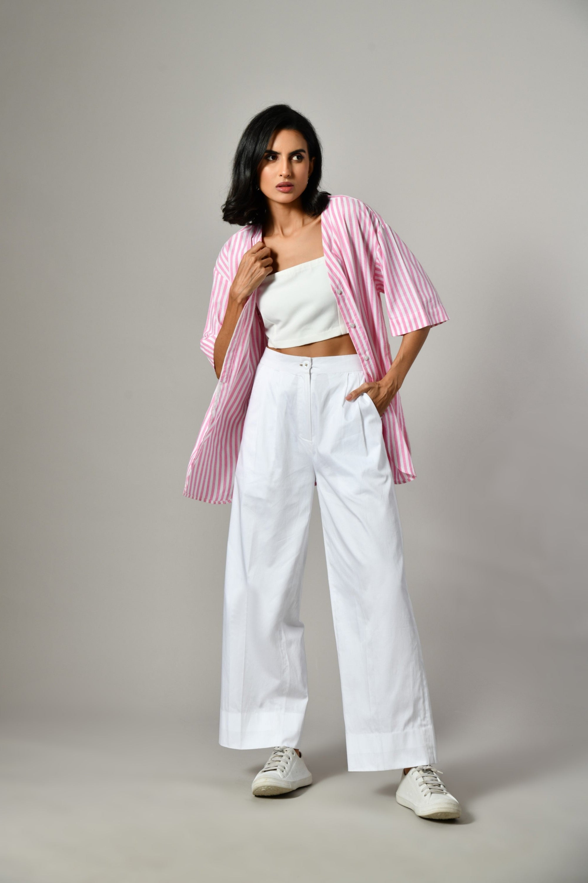 Chic embellished pink shirt from Isara – designer shirt near me with linen fabric and stylish relaxed fit. 