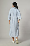 Gray cotton linen dress for women – button-down collar shirt dress, perfect for summer holidays or beach outings. 