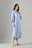 Plus size gray summer dress with long sleeves – breathable linen dress perfect for holidays and formal evenings. 