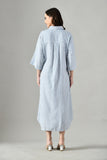Gray cotton linen dress for women – button-down collar shirt dress, perfect for summer holidays or beach outings. 