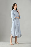 Long length gray A-line dress – casual yet formal summer shirt dress for plus size and regular fit women. 