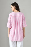 Casual pink stripe cotton shirt – relaxed fit half sleeve V-neck shirt for women, available online and near me. 