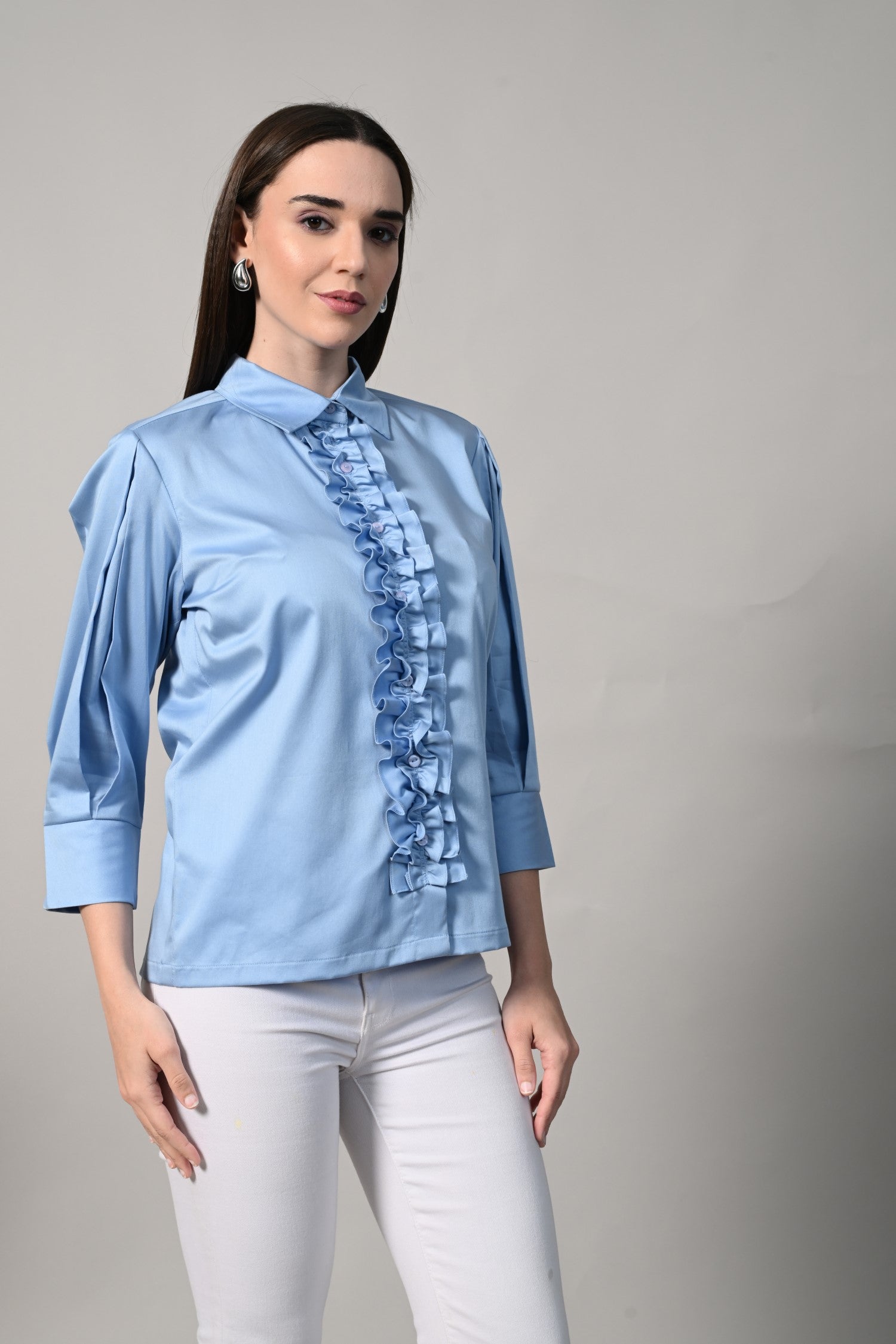 Casual Cotton Shirt for Women - Isara's sky blue cotton shirt, perfect for pairing with pants or skirts. linen shirts