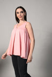 Summer-ready pink V-neck sleeveless cotton dress with relaxed silhouette and stylish pleat detail. tops for women short,  