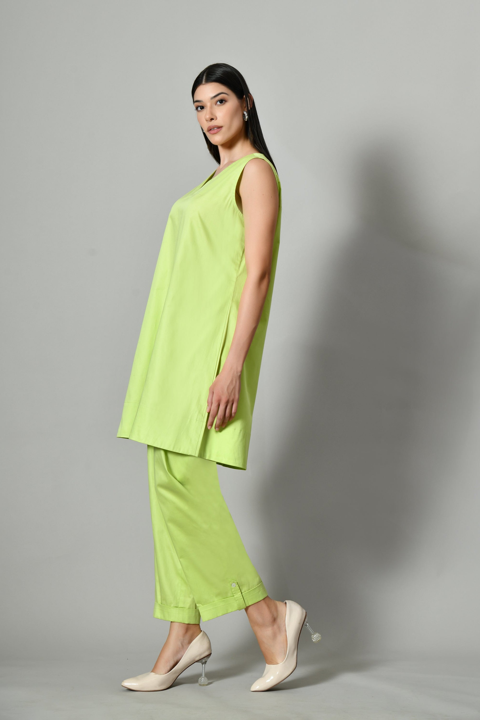 Sleeveless cotton tunic with matching bottoms – ethnic coord set for ladies seeking everyday traditional wear. Coord set 