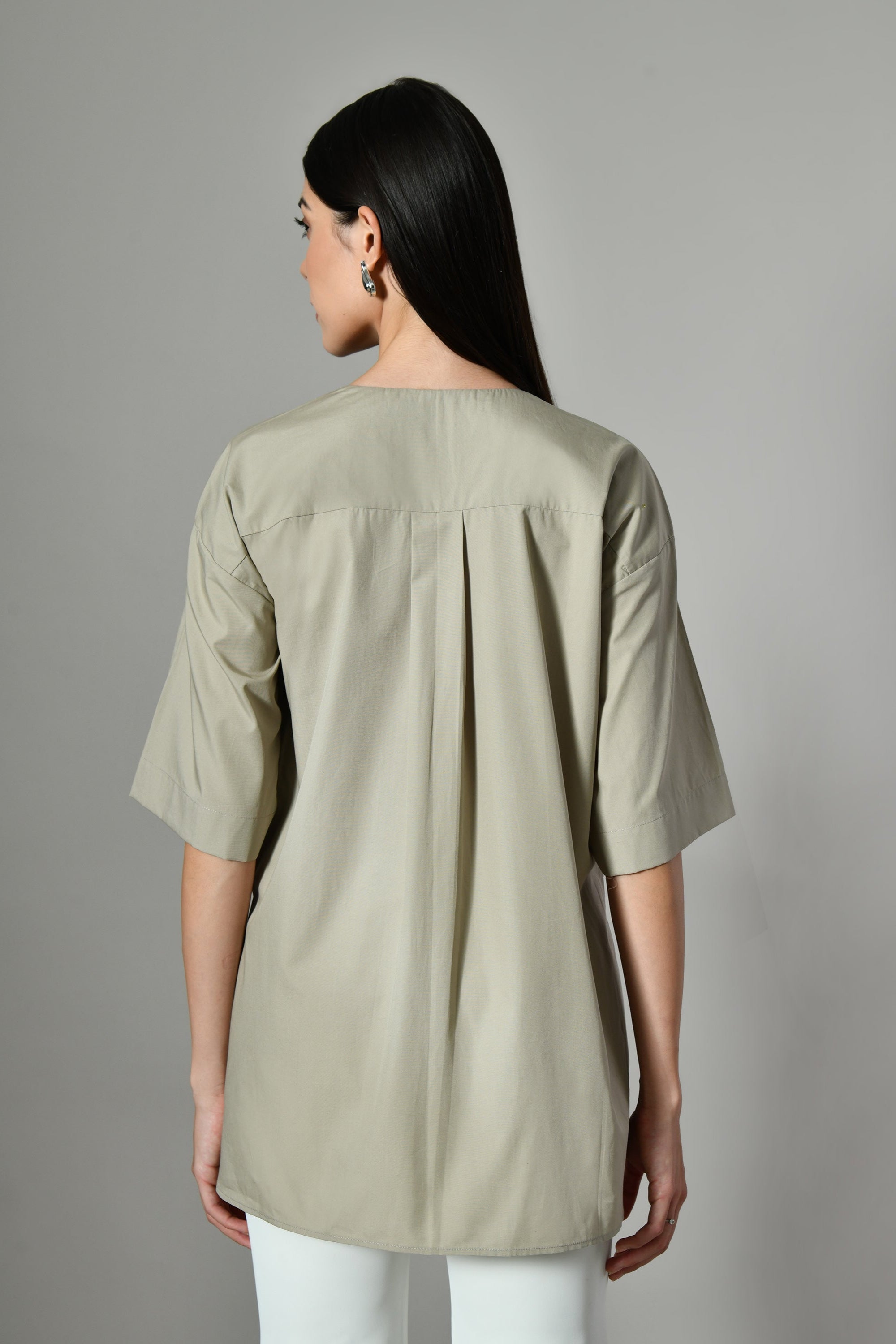 Stylish gray shirt for ladies in breathable cotton- versatile theme shirt ideal for everyday comfort and smart-casual dress.