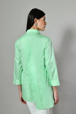 Pastel green beaded work shirt for ladies – soft cotton Indo-Western shirt top with a graceful, modern silhouette. 