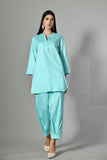 Cotton kurta co-ord set for women – lightweight summer ethnic wear with 3/4 sleeve band collar kurta and matching pants. 