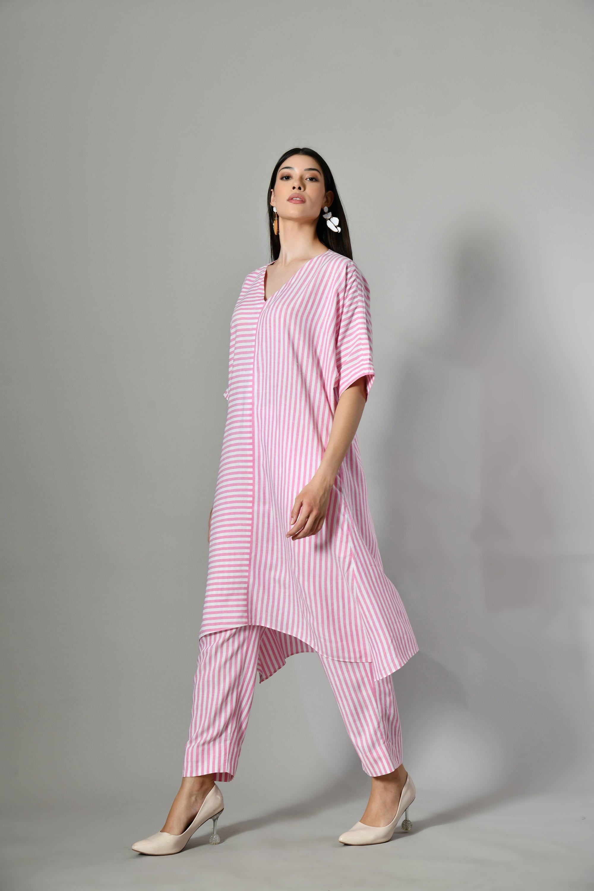 Co ord sets for women – breathable striped cotton kurta set for office or casual wear, trending on Zara-style fashion. 