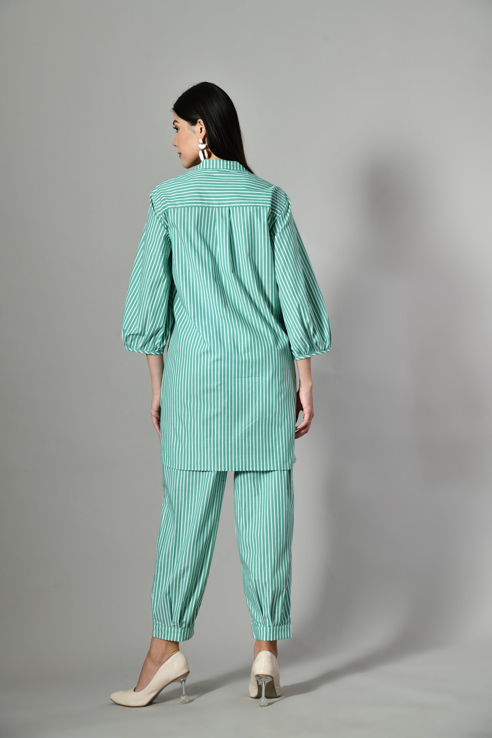 Cute two-piece coord set for women – cotton striped co-ord ideal for summer styling, inspired by H&M and Zara co ords. 