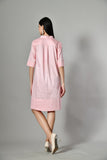 Pink dress for women – breathable cotton sundress with long sleeves, perfect for daytime summer events or casual wear. 
