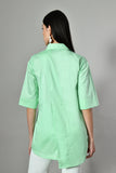 Pearl work shirt for women in mint green – breathable cotton fusion wear ideal for casual ethnic and contemporary styling. 