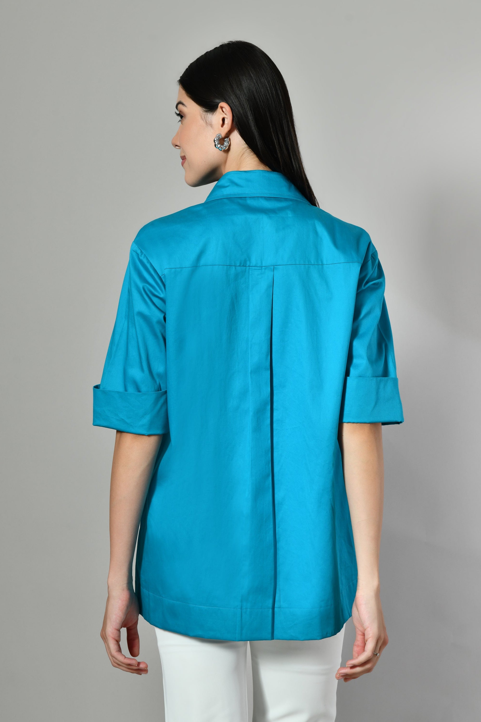 Pearl embroidered Indo-Western cotton shirt– stylish casual designer top for women, ideal for summer events and ethnic fusion